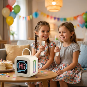 Blavec portatīvais Bluetooth skaļrunis WS-09 Karaoke Fun - 10W ar 2 mikrofoniem un displeju (WS09-2MBE) bēšs