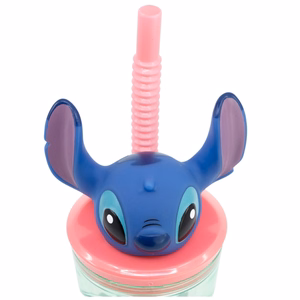 Disney Stitch Flowers krūze ar salmiņu un 3D figūriņu, 360 ml