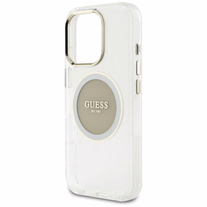 Guess IML Metal Colored Circle Classic Logo Magnētiskais viedtālruņa apvalks iPhone 16 Pro - pelēks
