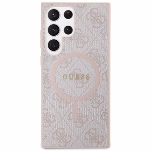 Guess 4G Collection Ādas Metāla Logotips Magnētiskais viedtālruņa apvalks Samsung Galaxy S24 Ultra - rozā