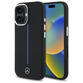 Mercedes silikona zilā svītra Magnētiskais viedtālruņa apvalks iPhone 16 - melns