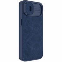Nillkin Qin ādas apvalks iPhone 14 Plus ar kameras vāciņu un maciņu zils