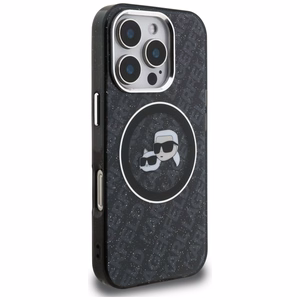 Karl Lagerfeld IML Glitter Karl & Choupette Heads Logo MagSafe Maciņš iPhone 16 Pro Max - melns