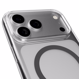 Puro Lite Mag TPU+PC viedtālruņa apvalks saderīgs ar MagSafe iPhone 17 Pro Max - caurspīdīgs ar pelēku gredzenu