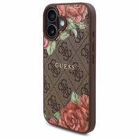 Guess GUHMP16SP4ROPEMCW iPhone 16 6.1" brūns/brūns cietais apvalks 4G Ziedu Druka Magnētiskais