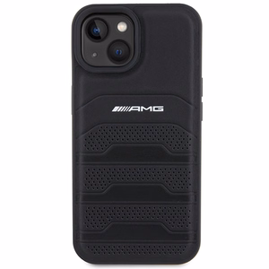 AMG ādas apvalks ar iespiestām līnijām iPhone 15 Plus - melns
