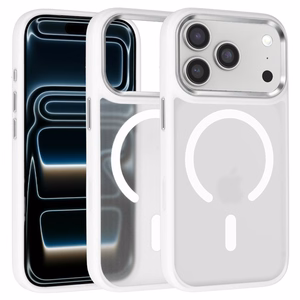 Liavec Cloudy maciņš ar metāla kameras rāmi priekš Iphone 17 Pro Max balts (kameras vadības poga)