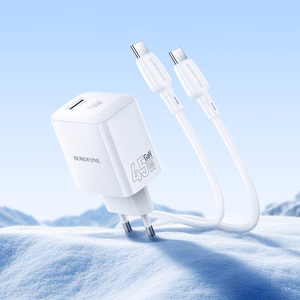 Borofone сетевое зарядное устройство BN30 Cargador GaN - USB + Type C - QC 3.0 PD 45W с кабелем Type C - Type C белый
