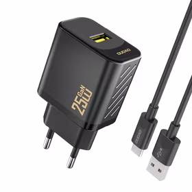 Dudao A27STEU 25W GaN USB-A Wall Lādētājs with USB-A - USB-C Kabelis - Melns