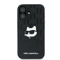 Karl Lagerfeld Monogramma Choupette Galvas Piespraude iPhone 16 Viedtālruņa Apvalks - Melns
