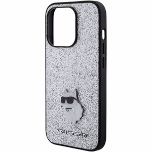 Karl Lagerfeld Fixed Glitter Choupette Logo Metal Pin Viedtālruņa apvalks iPhone 15 Pro Max - sudrabains