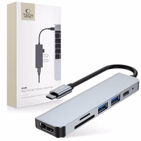 HUB Tech-Protect V4 6in1 USB-C - USB-A 3.0 / USB-A 2.0 / USB-C / HDMI / micro SD / TF / SD karšu lasītājs - pelēks