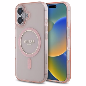 Guess GUHMP16SHFGEREP iPhone 16 6.1" rozā/rozā cietais apvalks IML Glitter Circle Magnētiskais