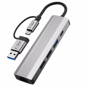 Tech-Protect HB03 HUB adapteris 5in1 USB-C + USB2.0 + USB3.0 + RJ45 - pelēks
