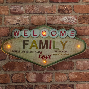 RETRO metāla izkārtne LED Welcome Family Forever Light