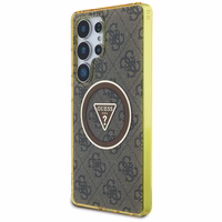 Guess 4G Mirdzošs Trijstūra Pogu Magnētiskais Viedtālruņa apvalks Samsung Galaxy S25 Ultra Brūna