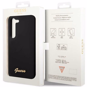 Guess GUHCS23MSLSMK S23+ S916 melns/melns cietais apvalks Silikona Vintage Gold Logo