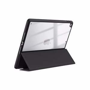 Crong PrimeFolio atverams vāciņš iPad 10.2" (2019–2021) ar statīvu un Apple Pencil turētāju, melns un caurspīdīgs