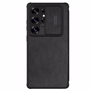 Nillkin Qin Pro viedtālruņa apvalks Samsung Galaxy S25 Ultra ar vāciņu un kameras pārsegu - Melns