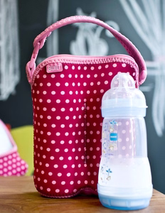 BUILT Bottle Buddy insulated neoprene tote for two bottles, Baby Pink Mini Dots