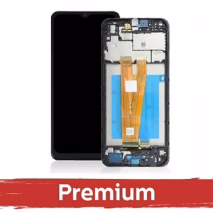 LCD displejs, saderīgs ar Samsung A055 A05, melns, ar rāmi, OEM