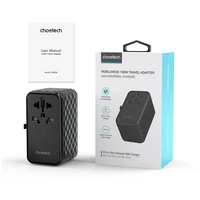 Choetech PD6028 EU / US / AUS / UK ceļojumu adapteris 2x USB-C 2x USB-A 100W - melns