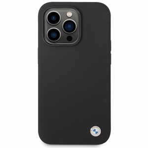 BMW silikona metāla logotipa viedtālruņa apvalks iPhone 15 Pro - melns