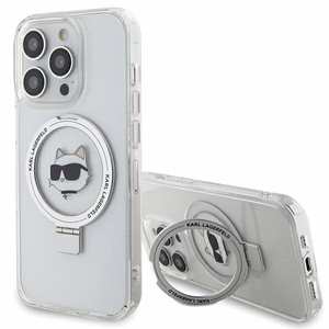 Karl Lagerfeld KLHMP15LHMRSCHH iPhone 15 Pro 6.1" balts/balts cietais apvalks ar gredzena statīvu Choupette Galva Magnētiskais