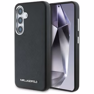 Karl Lagerfeld Saffiano Pilnībā apvilkts Pagarināts metāla logotips Magnētiskais apvalks Samsung Galaxy S25+ - melns