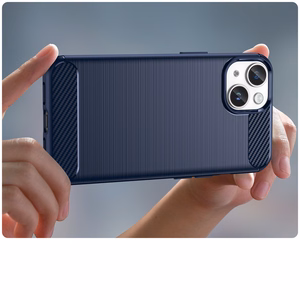Carbon viedtālruņa apvalks iPhone 14 Plus elastīgs gēla aizmugures vāks zils