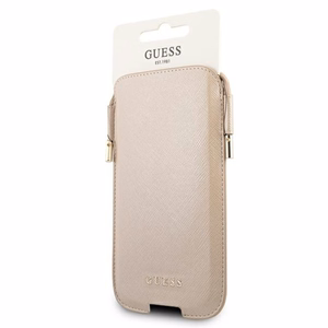 Guess Saffiano Pouch tālruņa soma, S / M izmērs, tālruņiem līdz 6.1", zelta krāsā