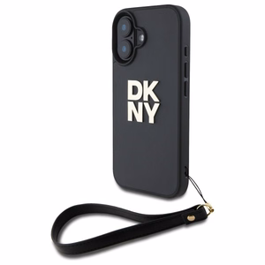 DKNY Wrist Strap Stock Logo viedtālruņa apvalks iPhone 16 - melns