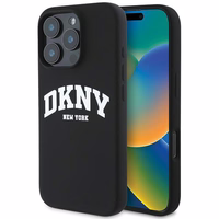 DKNY Silikona baltais drukāts logotips magnētiskais iPhone 16 Pro viedtālruņa apvalks - melns