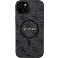 Guess 4G kolekcija ādas metāla logotips Magnētiskais apvalks iPhone 14/15/13 - melns