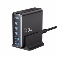 Tech-Protect DC140W-GAN 5-PORT PD140W/QC3.0 uzlādes stacija - melnā krāsā