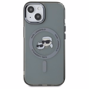 Karl Lagerfeld KLHMP15SHLSKCK iPhone 15 6.1" melns cietais viedtālruņa apvalks IML Metal Karl & Choupette Head Magnētiskais (MagSafe)