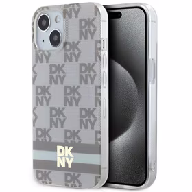 DKNY IML rūtainais mono raksts un drukātās svītras magnētiskais viedtālruņa apvalks iPhone 15 / 14 / 13 - bēšs
