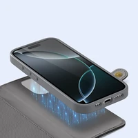 Dux Ducis Lawa ādas apvalks iPhone 16 Pro Max ar noņemamu magnētisko maku - pelēks