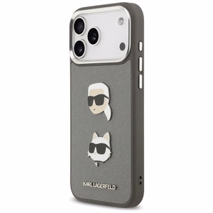 Karl Lagerfeld FW Graudains Karl & Choupette galvu nagli un logotips viedtālrunim iPhone 17 Pro Max - pelēks