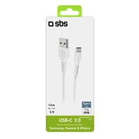 SBS TECABLEMICROC15W USB-A - USB-C kabelis 1,5 m - balts