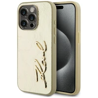 Karl Lagerfeld Wrinkled Metal Signature viedtālruņa apvalks iPhone 15 Pro - zelta