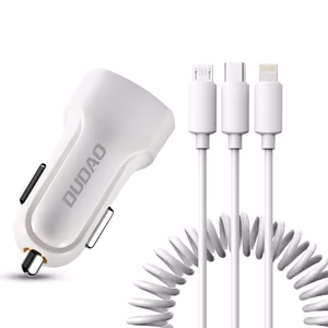 Dudao automašīnas komplekts lādētājs 2x USB 2.4A + kabelis USB 3in1 Lightning / Type C / micro USB kabelis balts (R7 balts)