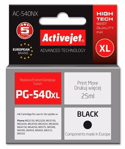 Activejet AC-540NX – melnas tintes kasetne, aizstāj Canon PG-540XL, 25 ml, Supreme