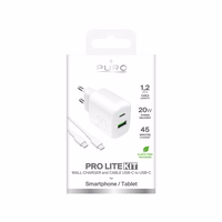Puro PROLITE 20W sienas lādētājs USB-A / USB-C + USB-C - USB-C kabelis 1.2m - balts