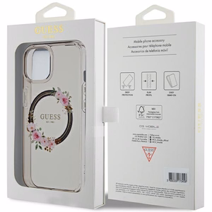 Guess IML Flowers Wreath MagSafe viedtālruņa apvalks iPhone 15 / 14 / 13 - melns