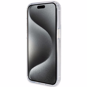 Guess viedtālruņa apvalks ar statīvu Ring Stand Script Glitter magnētiskais iPhone 15 Pro - caurspīdīgs