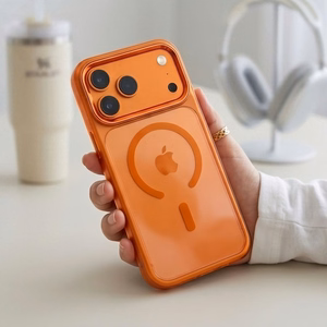 Tech-Protect Magmat MagSafe CC maciņš modelim iPhone 17 Pro / 18 Pro – oranžs un caurspīdīgs