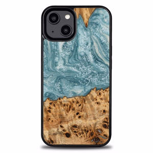 Koka un sveķu viedtālruņa apvalks iPhone 15 Plus Bewood Unique Uranus - zila un balta