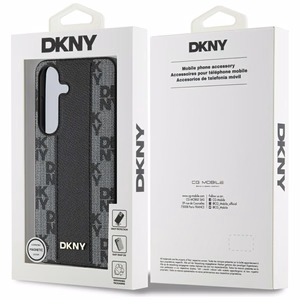 DKNY ādas rūtainā raksta magnētiskais viedtālruņa apvalks Samsung Galaxy S25 - melns