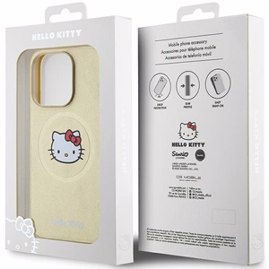 Hello Kitty ādas Kitty Head magnētiskais viedtālruņa apvalks iPhone 15 Pro Max - zelta